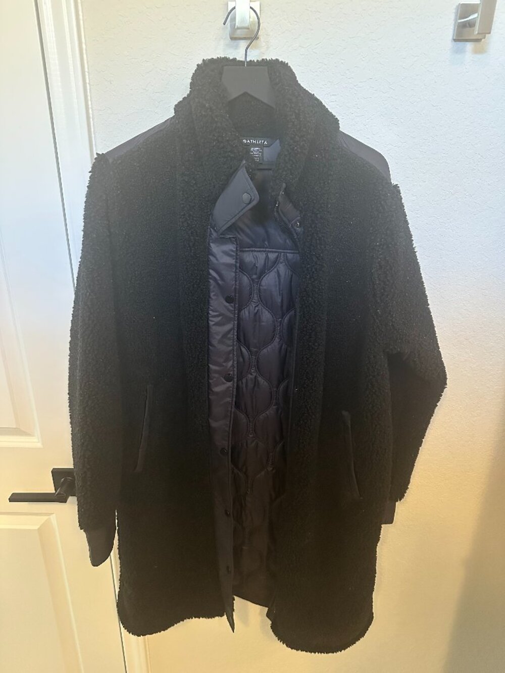 Nearly Brand New Athleta Long Black Fuzzy Jacket Size M-Tall